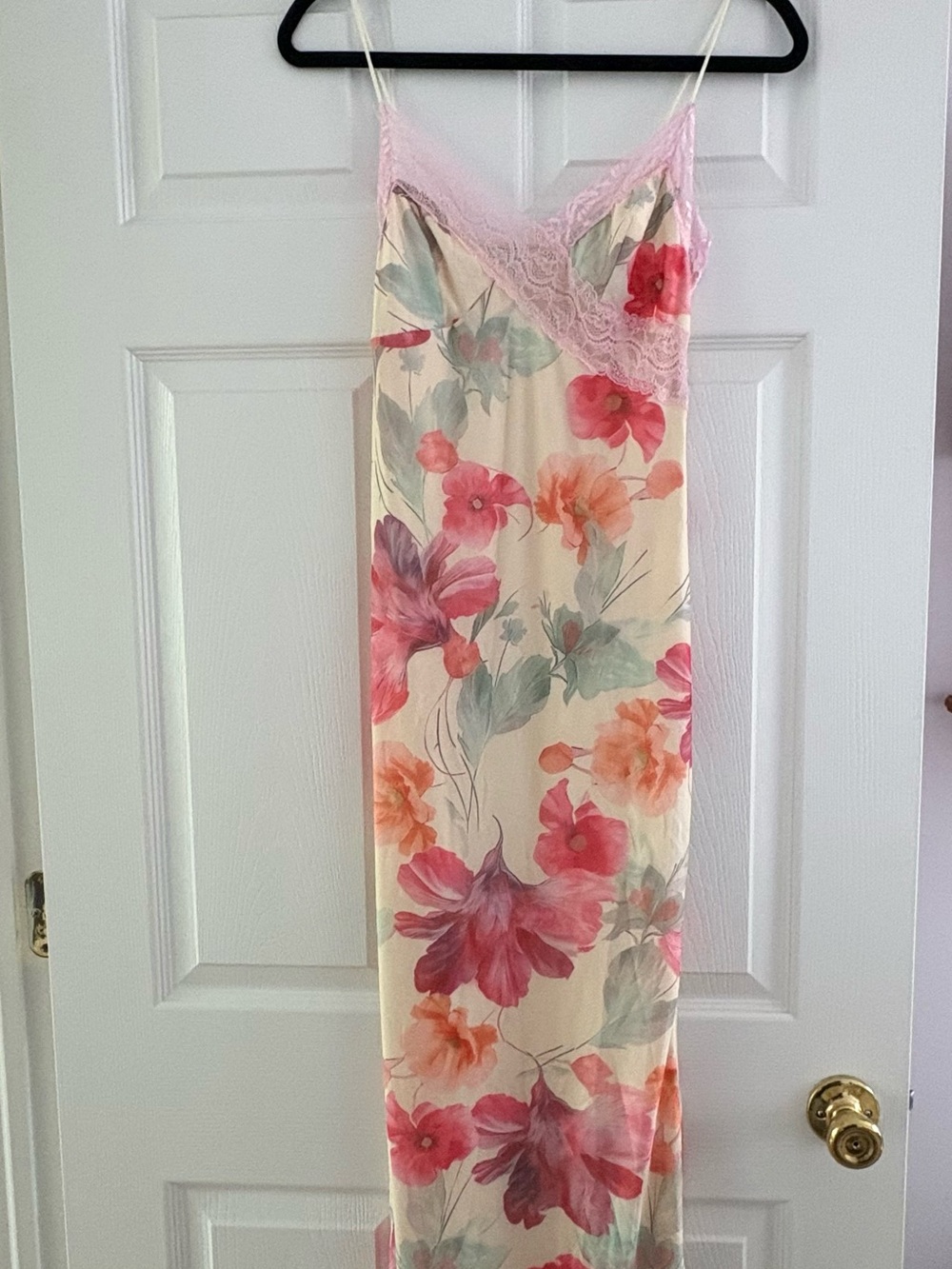 Floral Lace Trim Slip Dress - Pink/Cream